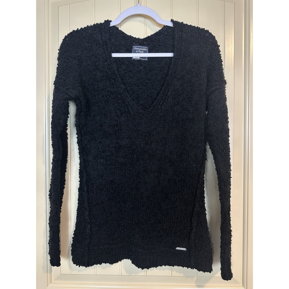 Abercrombie & Fitch Womens teddy V-Neck Knit Sweater tunic‎ long length sz S